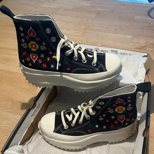 NIB Converse Run Star Hike Hi A02192C m5.5 w7 Black/Egret/Midnight Clover Flower